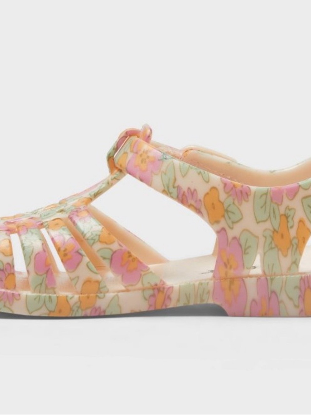 Cat & Jack Kids' Floral Jelly Mary Jane - Pink & Peach- Size 11 - Picture 2 of 6